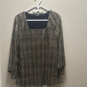 Lily Morgan Metallic Black & Gold Square-Neck Blouse